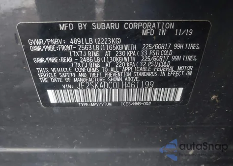 2020 Subaru Forester из США, поврежденный, VIN JF2SKADC0LH461199